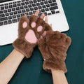 Women's Cartoon Cat Claw Plush Fingerless Winter Mittens