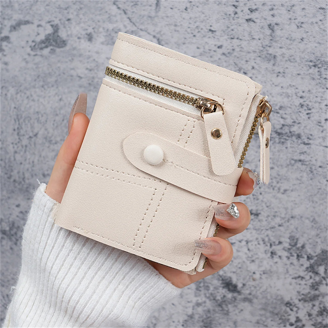 Women's Solid Color Button Short Card Coin Purse Wallet