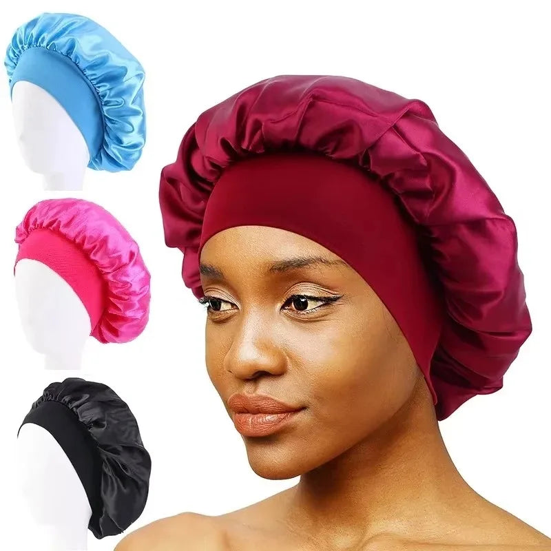Unisex Solid Color Satin Elastic Band Sleeping Bonnet