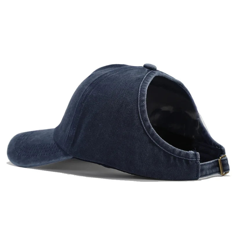 Women's Retro Washed Backless Ponytail Baseball Cap