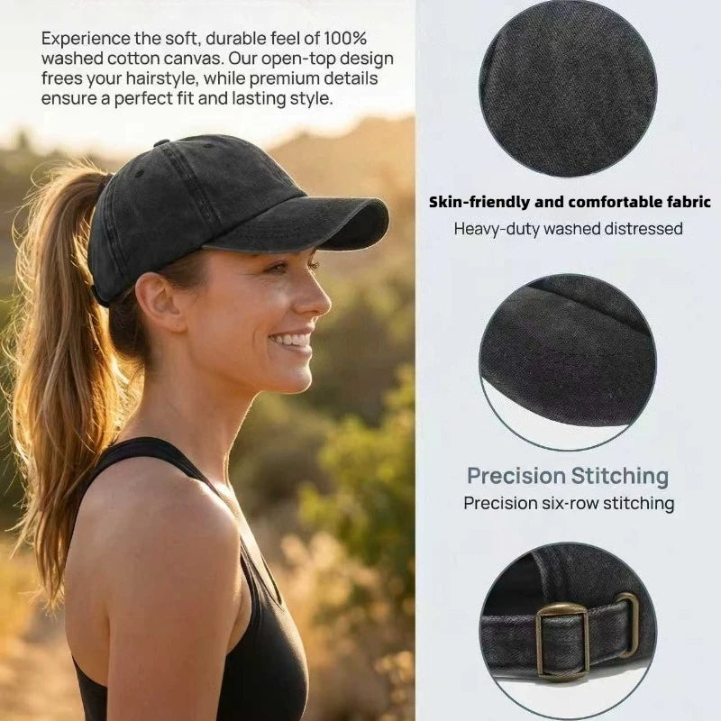 Women's Retro Washed Backless Ponytail Baseball Cap