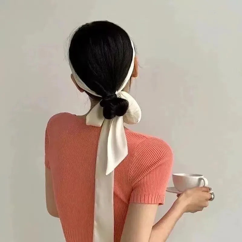Women's Fashion Plain Chiffon Silk Long Scarf Ribbon
