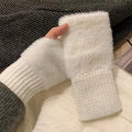 Women's Soft Plush Knitted Half Finger Winter Gloves