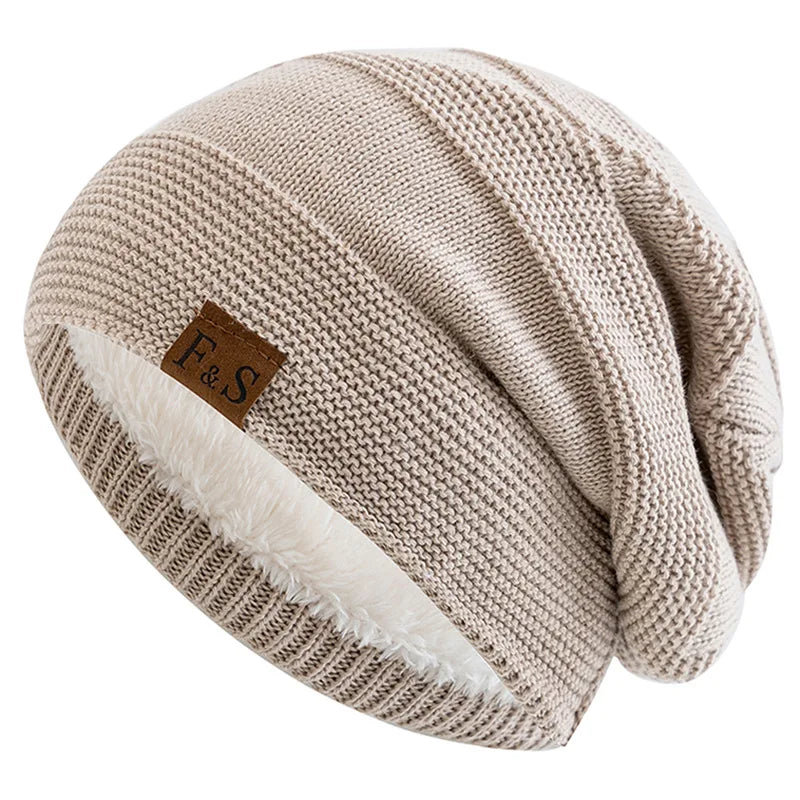 Unisex Thick Fur Lined Knitted Winter Beanie Cap F&S
