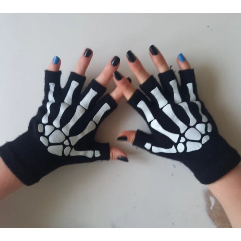 Unisex Skeleton Glow in the Dark Half Finger Winter Gloves