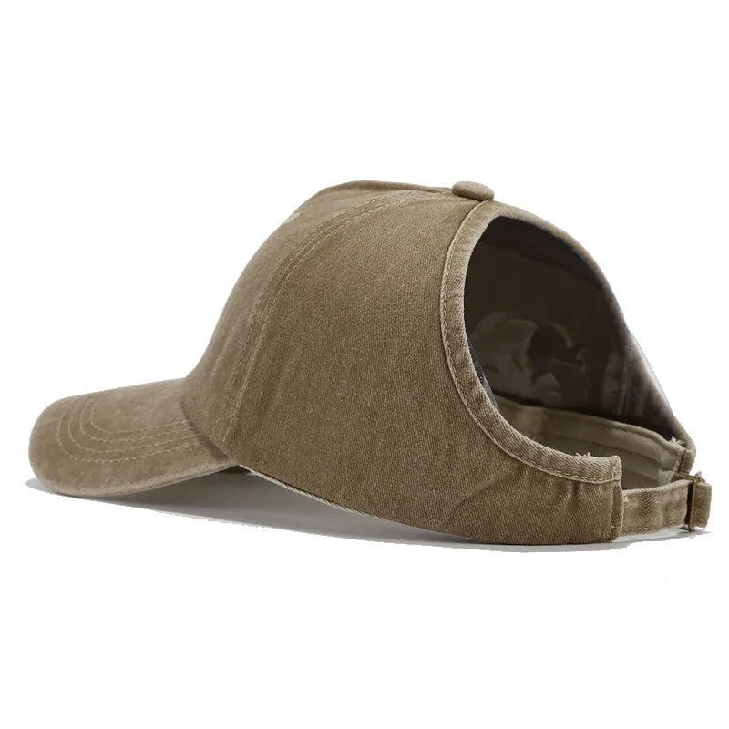 Women's Retro Washed Backless Ponytail Baseball Cap