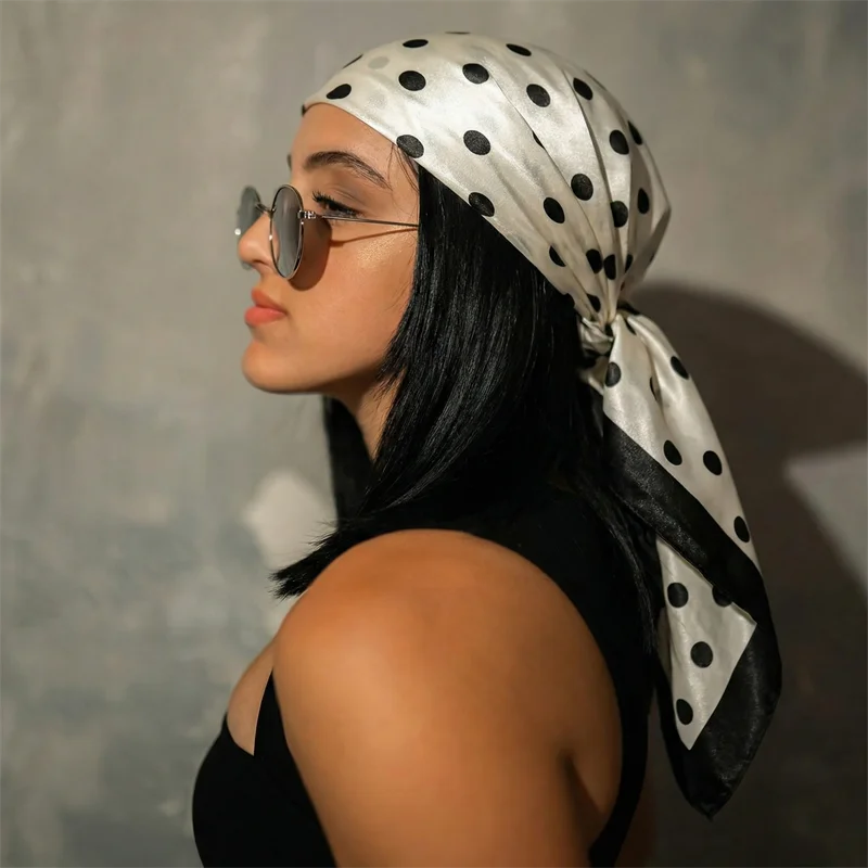 Women's Dot Print Silk Feel Square Scarf