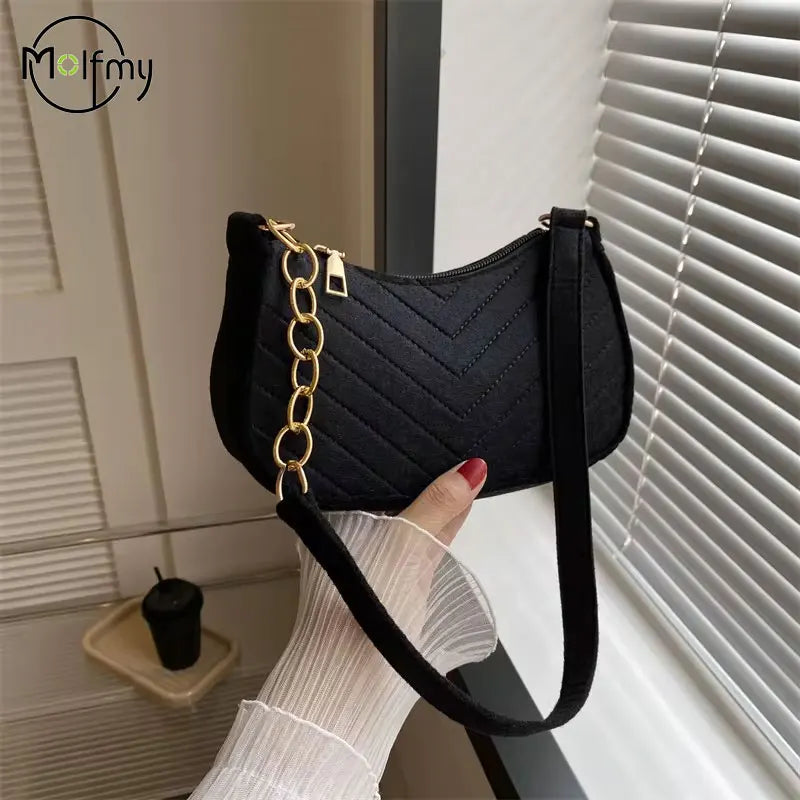 Women's Fashion Felt Underarm Shoulder Bag