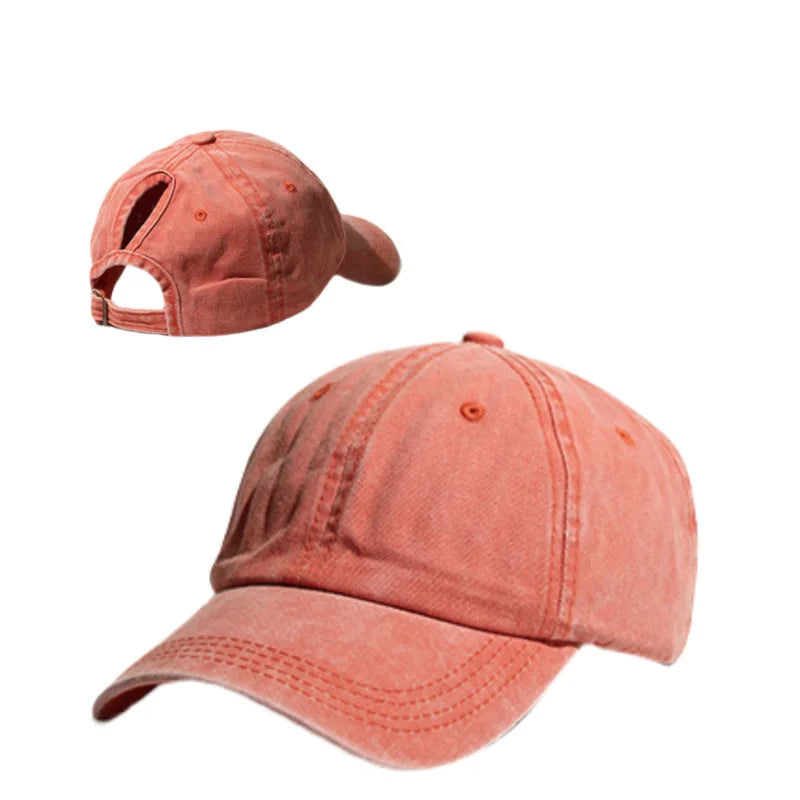 Women's Retro Washed Backless Ponytail Baseball Cap