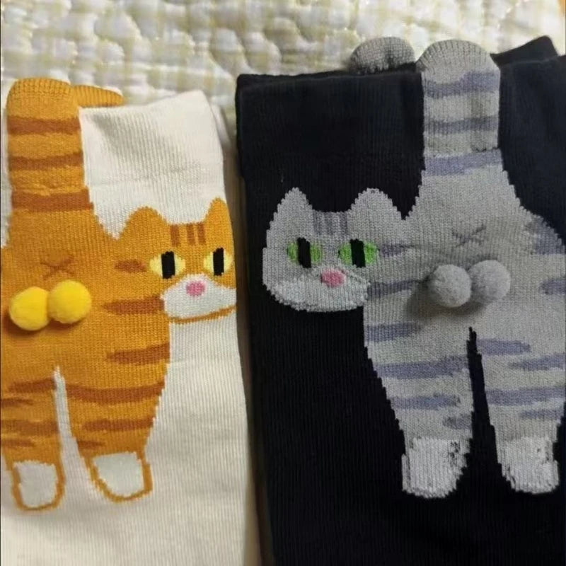 Women's Cartoon Cat Breathable Cotton Mid Socks