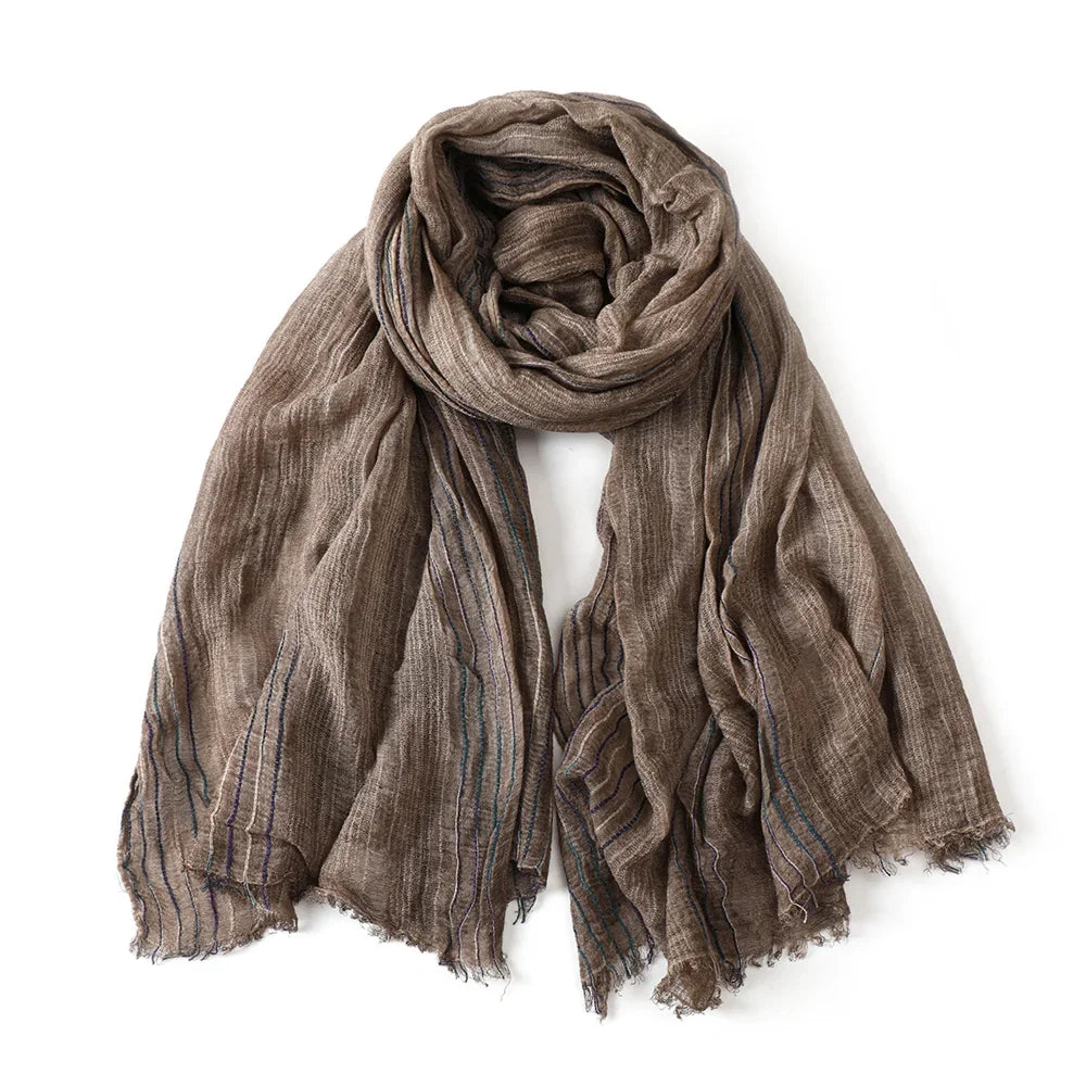 Men's Striped Cotton Linen Warm Shawl Scarf 200x75cm