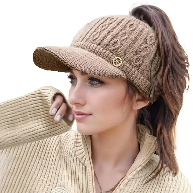 Women's Fashion Warm Knit Ponytail Beanie Cap