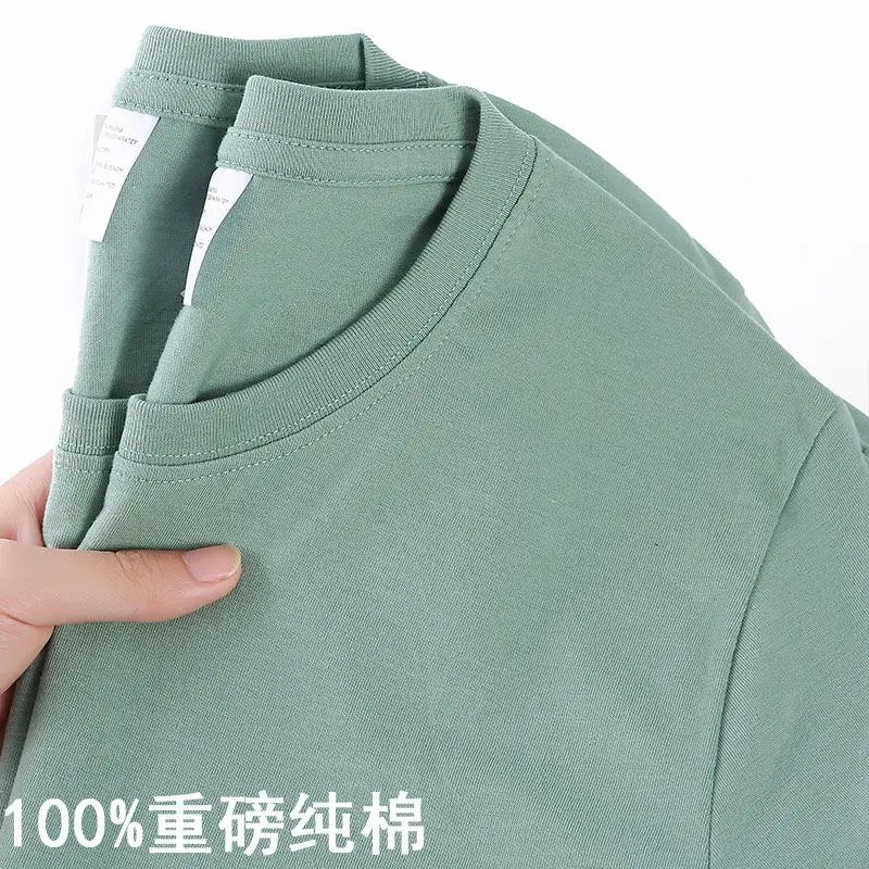Unisex Solid 100% Cotton Loose Fit Short Sleeve T-Shirt