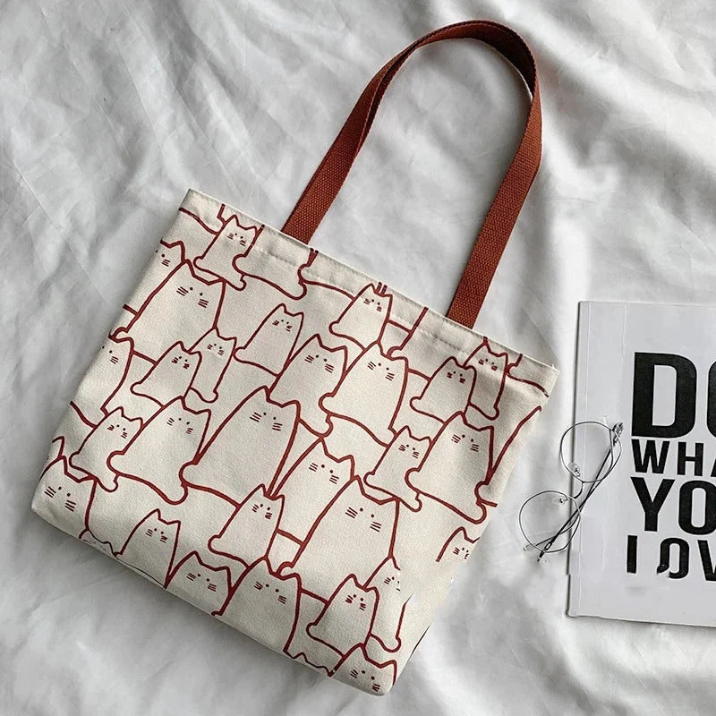 Women's Cute Cat Canvas Shoulder Tote Bag