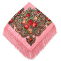 Women's Retro Floral Print Fringed Square Scarf 90x90cm