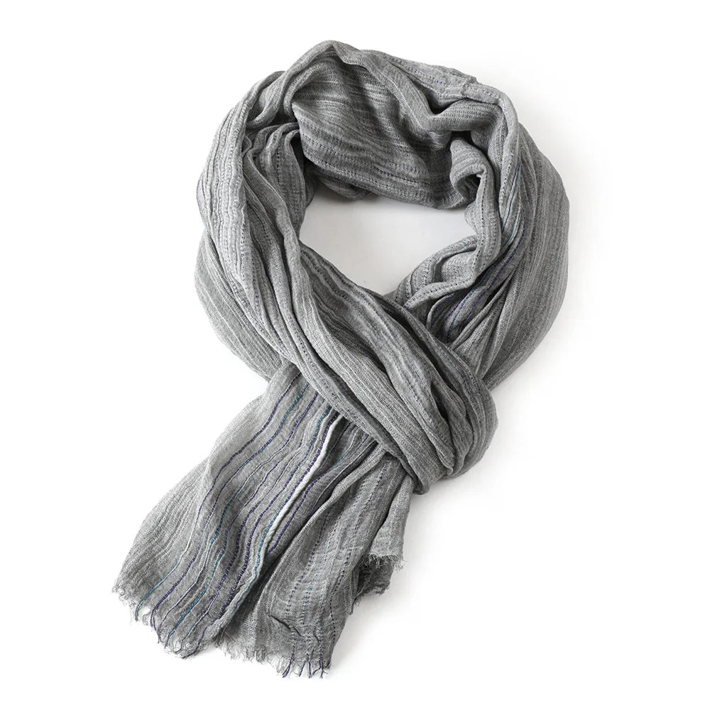 Men's Striped Cotton Linen Warm Shawl Scarf 200x75cm