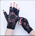 Women's Short Floral Lace Half Finger Sun Protection Gloves