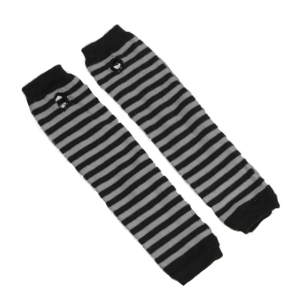 Unisex Striped Knitted Fingerless Long Winter Gloves