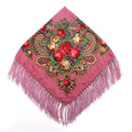 Women's Retro Floral Print Fringed Square Scarf 90x90cm