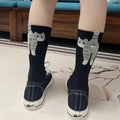 Women's Cartoon Cat Breathable Cotton Mid Socks