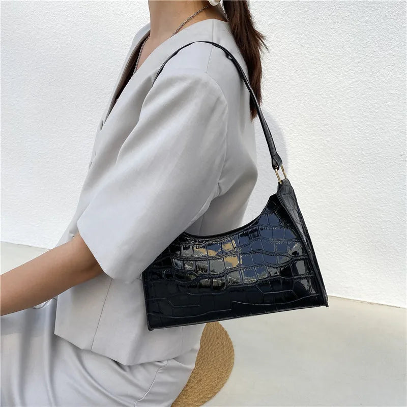 Women's Fashion Alligator Pattern PU Leather Shoulder Bag