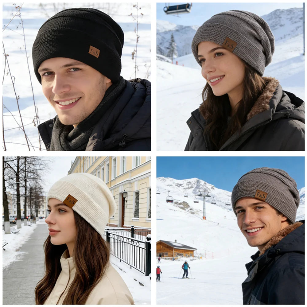 Unisex Thick Fur Lined Knitted Winter Beanie Cap F&S