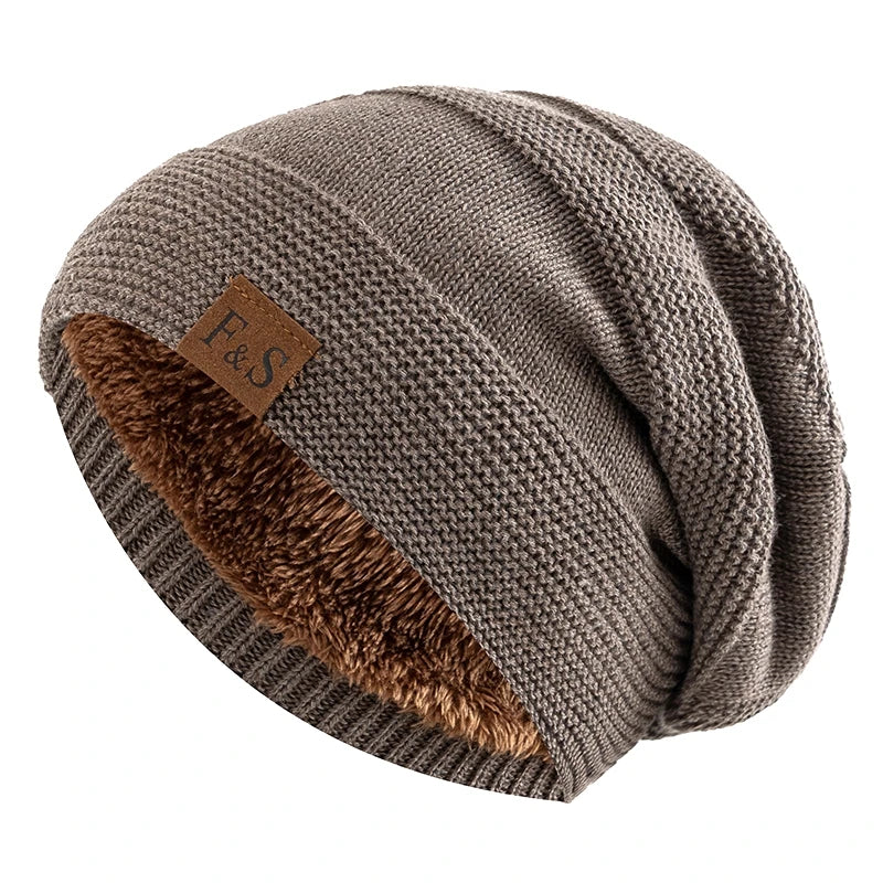 Unisex Thick Fur Lined Knitted Winter Beanie Cap F&S