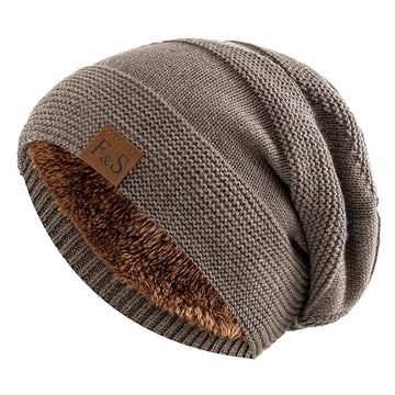 Unisex Thick Fur Lined Knitted Winter Beanie Cap F&S
