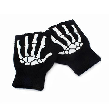 Unisex Skeleton Glow in the Dark Half Finger Winter Gloves
