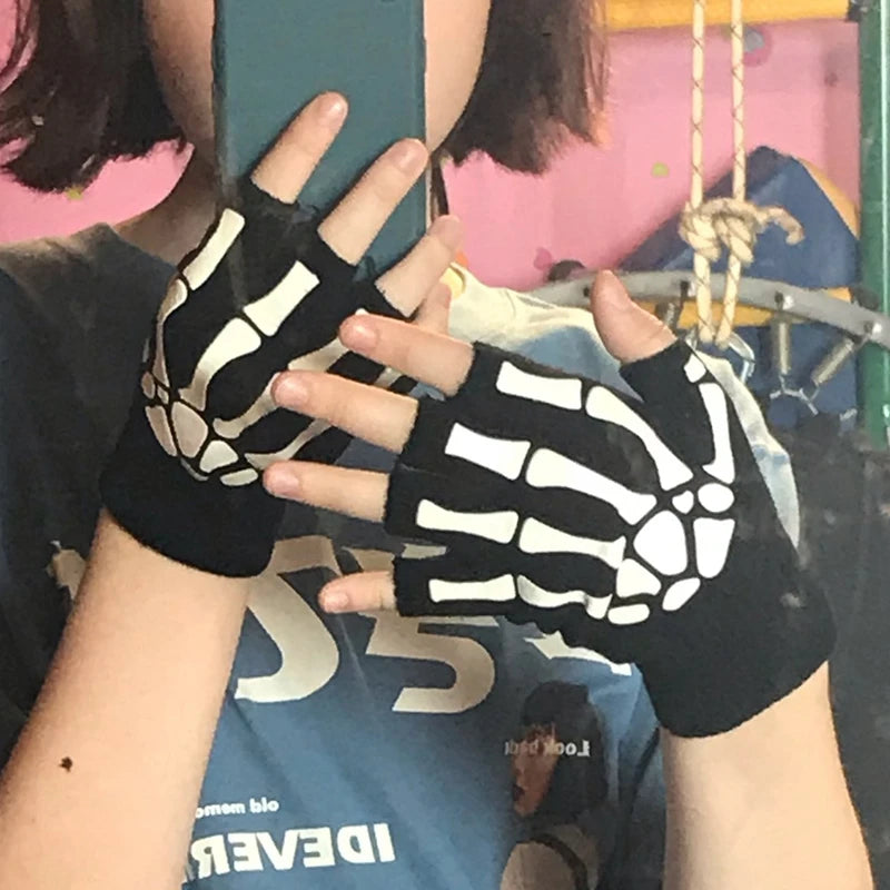 Unisex Skeleton Glow in the Dark Half Finger Winter Gloves