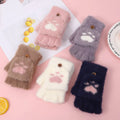 Women's Fashion Cat Paw Plush Fingerless Winter Gloves