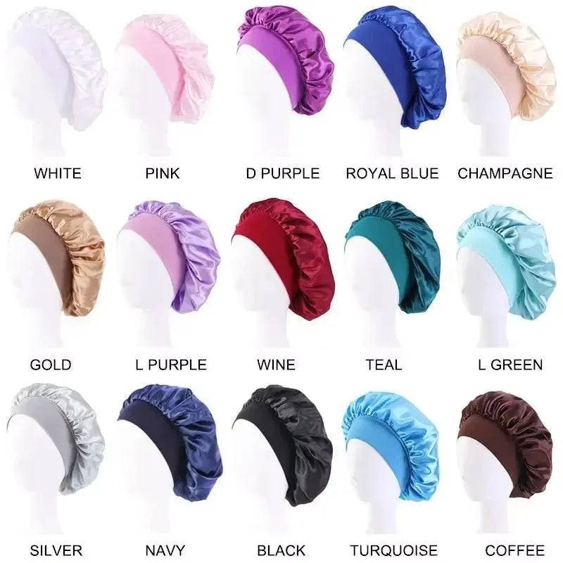 Unisex Solid Color Satin Elastic Band Sleeping Bonnet