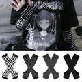Unisex Striped Knitted Fingerless Long Winter Gloves